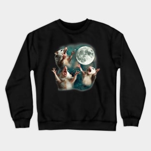 Three Possum Moon  3 Opossum Weird Cursed Meme Crewneck Sweatshirt